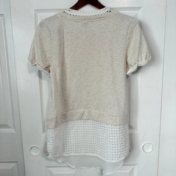 Anthropologie Layered Eyelet Sheer Sweater Shirt Medium Cottage Preppy - Picture 5 of 7